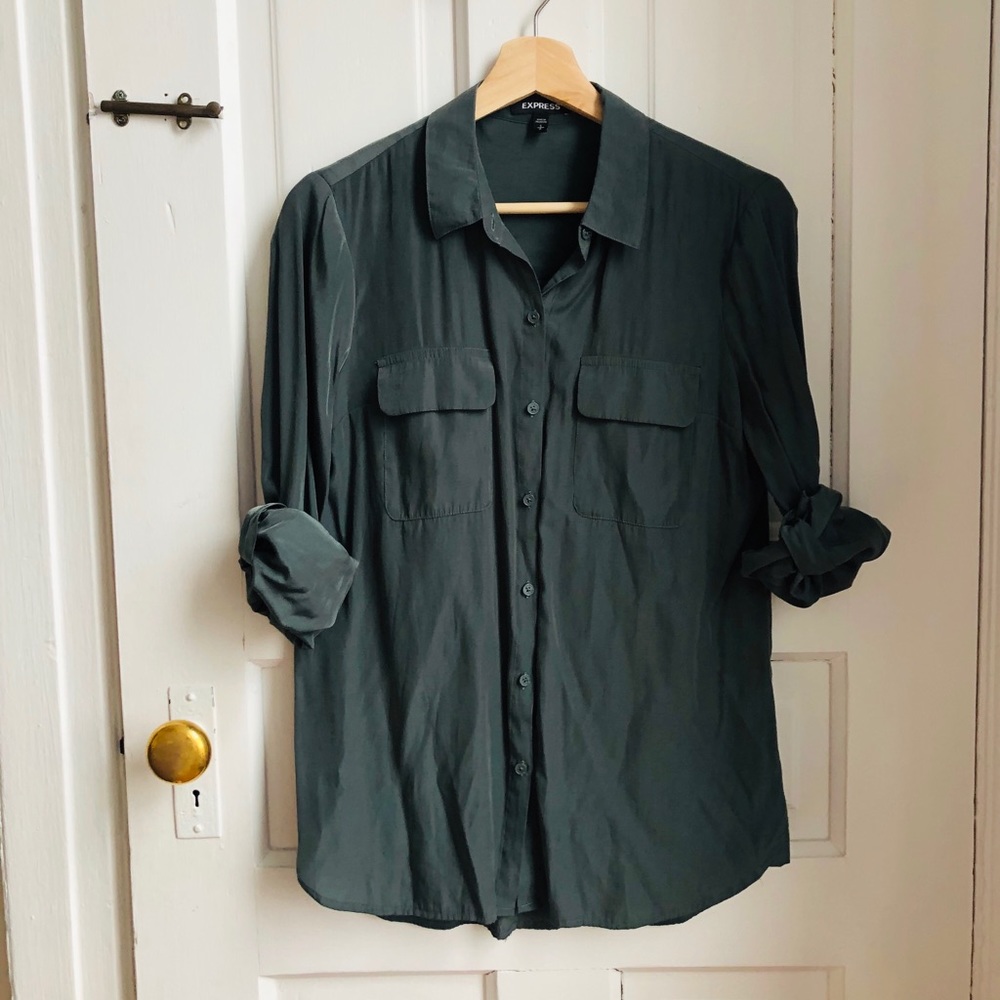 Olive green/grey utility button down